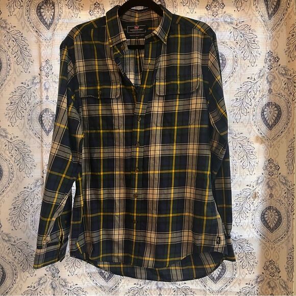 Vineyard Vines Slim Fit Crosby Navy Plaid Button Down Size Medium - Picture 1 of 6